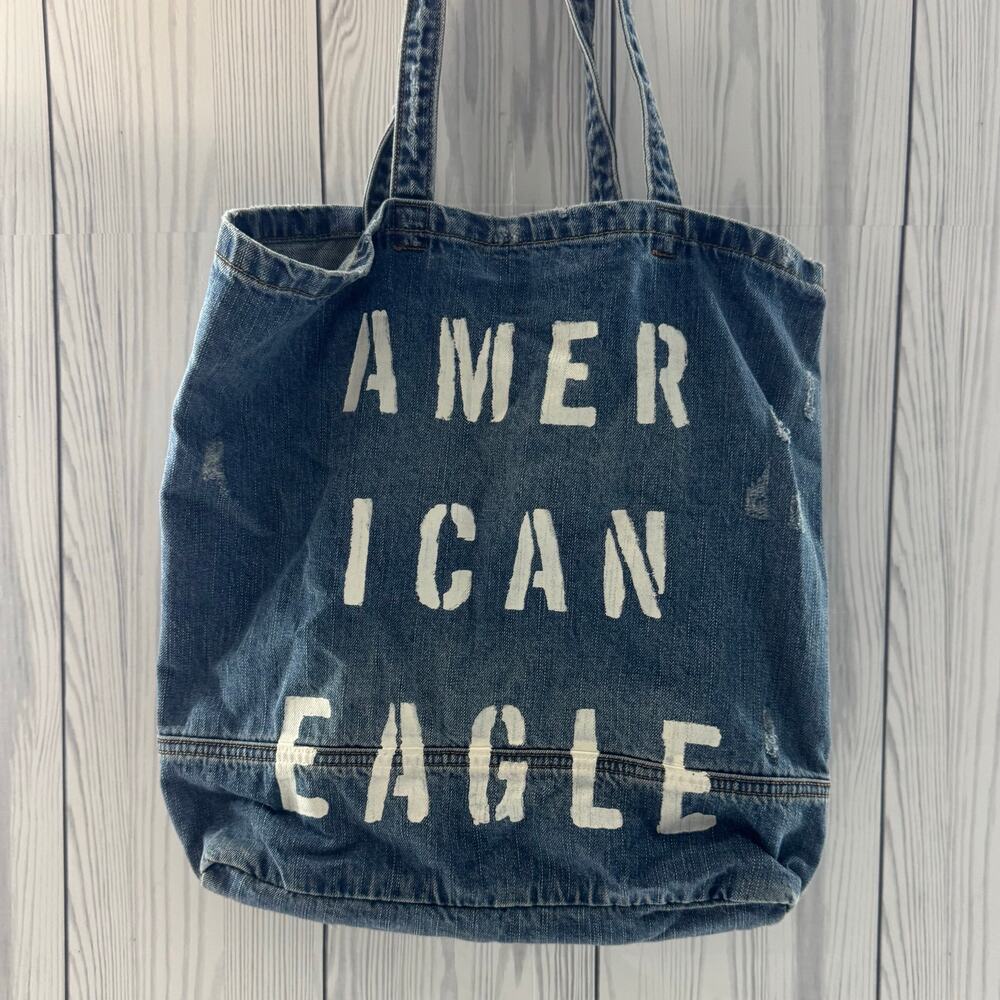 Y2K American Eagle Outfitters Denim Tote Book Bag Blue Jean Purse